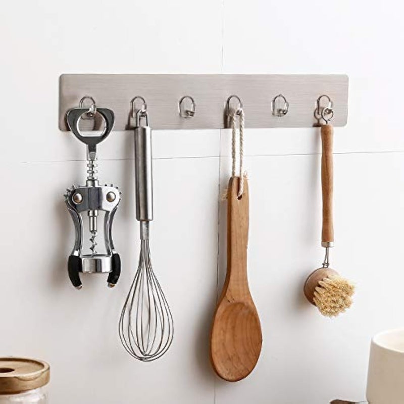 DENSITY COLLECTION Plastic Self Adhesive Wall Mounted Strip with 6 Wall Hooks Utility Water and Oil proof Nail Free Heavy Duty Wall Hook and Ceiling Hanger Clothing Load Capacity 10 Kg Transparent - Image 1