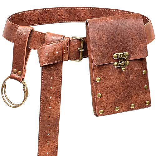 KOTORA Renaissance Belt Pouch Coin Purse Skirt Hike Set Medieval Festival Costume Halloween Accessories Casual Fanny Pack Waist Bag (1-Brown) - Image 1