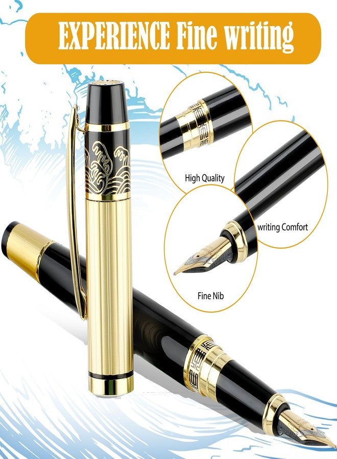 Andibro Metal Fountain Pens, With 10 Black Ink 2.6mm Cartridges, 0.5mm Luxury Fine Point Fountain Pen Business Pen Smooth Writing Stainless Steel Pen Calligraphy Pen for Office School Supplies(Black) - Image 5