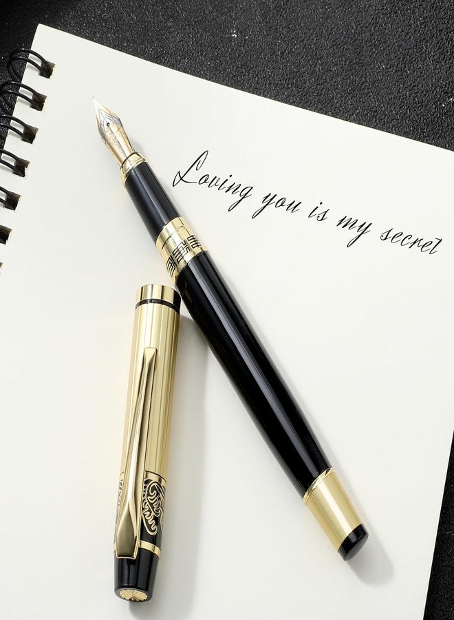Andibro Metal Fountain Pens, With 10 Black Ink 2.6mm Cartridges, 0.5mm Luxury Fine Point Fountain Pen Business Pen Smooth Writing Stainless Steel Pen Calligraphy Pen for Office School Supplies(Black) - Image 4