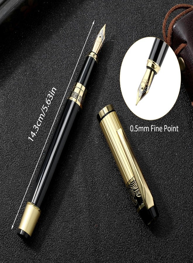 Andibro Metal Fountain Pens, With 10 Black Ink 2.6mm Cartridges, 0.5mm Luxury Fine Point Fountain Pen Business Pen Smooth Writing Stainless Steel Pen Calligraphy Pen for Office School Supplies(Black) - Image 3