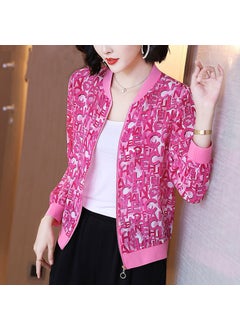 Generic 2024 Summer New Large Size Loose Fit Jacket Cardigan Top Short Jacket Trendy Printing Sun Protection Baseball Uniform For Women 8033# 