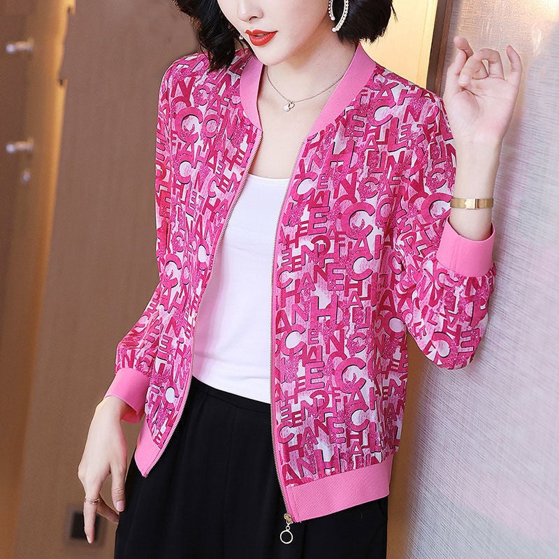 2024 Summer New Large Size Loose Fit Jacket Cardigan Top Short Jacket Trendy Printing Sun Protection Baseball Uniform For Women 8033# 