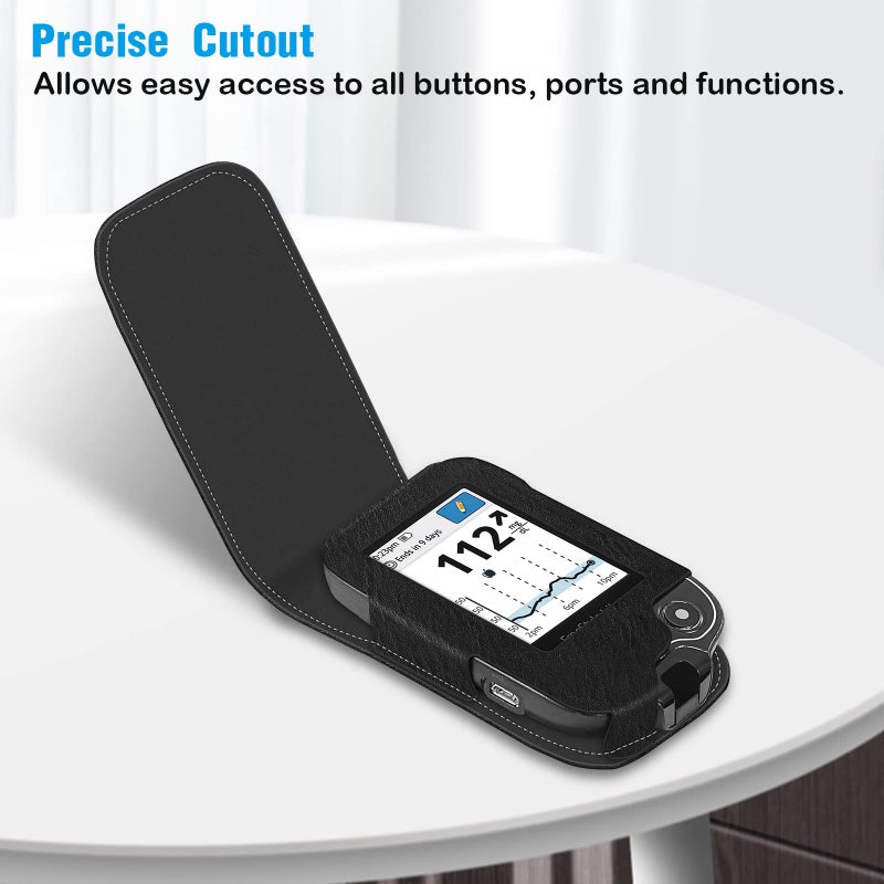 MEDMAX PU Leather Protective Case for Freestyle Libre 3 2 / Libre Reader, Lightweight Shockproof Diabetic Storage Carrying Case with Carabiner Clip and Handle (Black) - Image 3