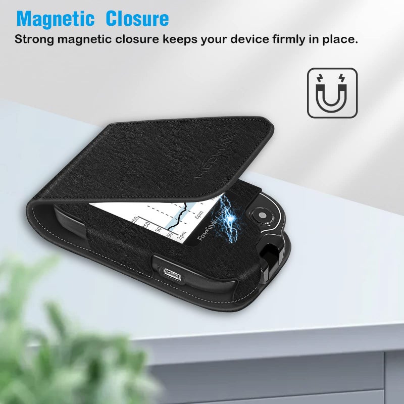 MEDMAX PU Leather Protective Case for Freestyle Libre 3 2 / Libre Reader, Lightweight Shockproof Diabetic Storage Carrying Case with Carabiner Clip and Handle (Black) - Image 4