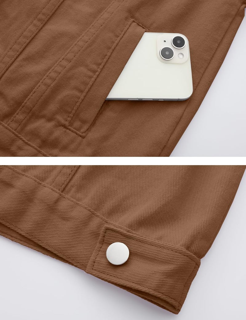 Locachy Womens 3/4 Sleeve Short Denim Jacket Lapel Button Down Cropped Trucker Jean Jackets Coats Dark Khaki L - Image 5