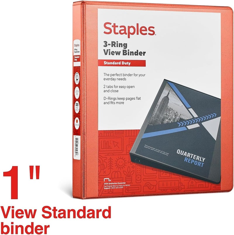 Staples Standard 1-Inch 3-Ring View Binder Orange - Image 2