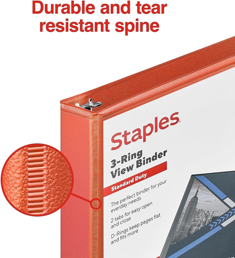 Staples Standard 1-Inch 3-Ring View Binder Orange - Image 4