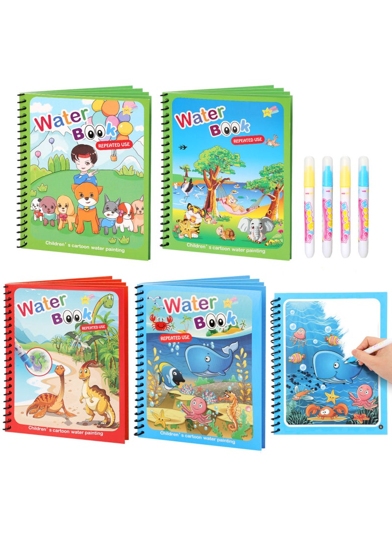 Metoo 4 Pack Watercolor Magic Books Toddler Kids Reusable Drawing Cartoon Animals Ocean Dinosaurs Coloring Book Boys Girls Educational Learning Toys Gift - Image 1