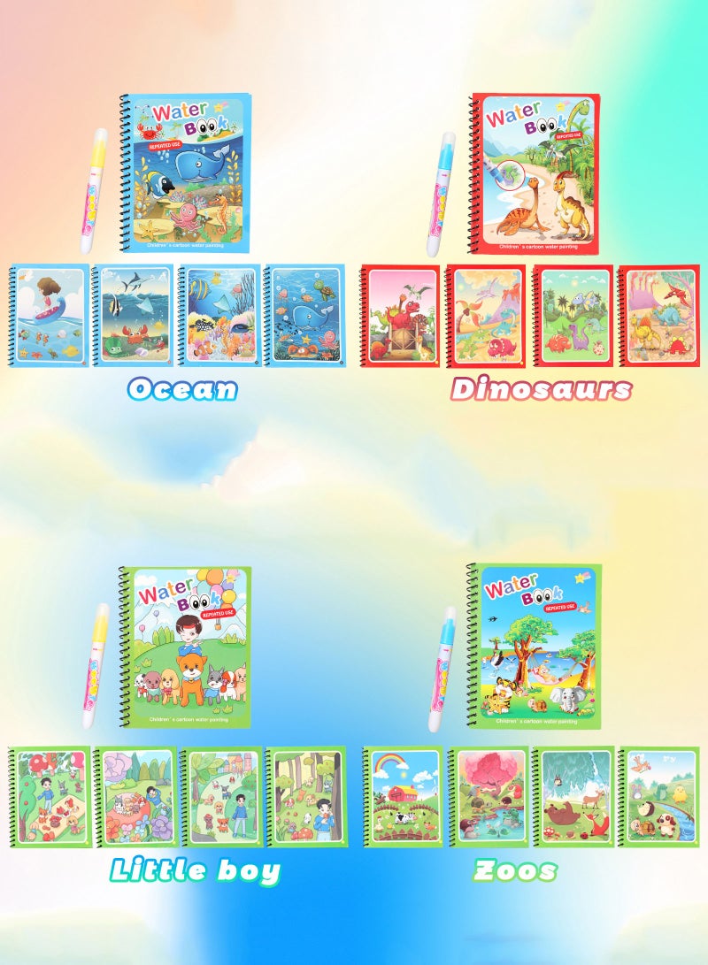 Metoo 4 Pack Watercolor Magic Books Toddler Kids Reusable Drawing Cartoon Animals Ocean Dinosaurs Coloring Book Boys Girls Educational Learning Toys Gift - Image 3