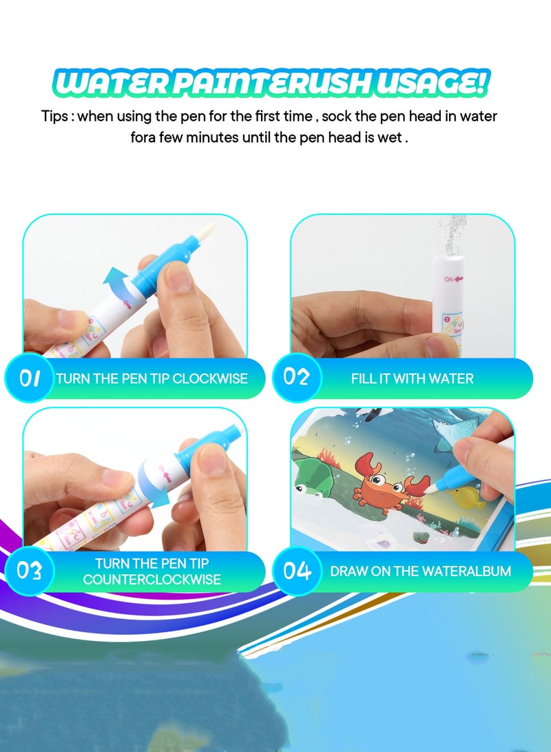 Metoo 4 Pack Watercolor Magic Books Toddler Kids Reusable Drawing Cartoon Animals Ocean Dinosaurs Coloring Book Boys Girls Educational Learning Toys Gift - Image 5