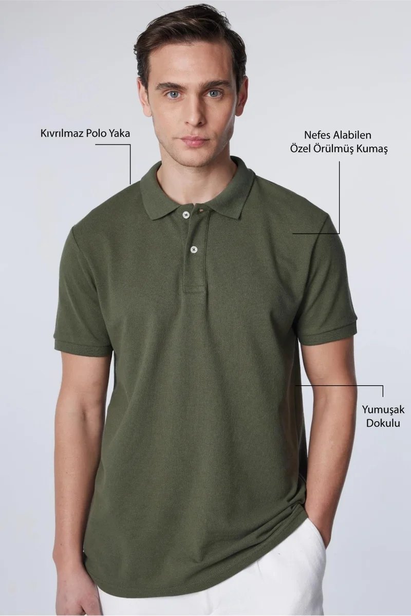 تودورس Men's Slim Fit Narrow Cut Cotton Soft Textured Cool Keeping Fabric Plain Pique Khaki Polo Collar T-Shirt