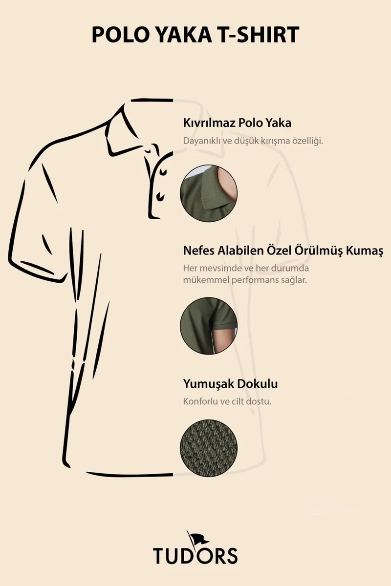 تودورس Men's Slim Fit Narrow Cut Cotton Soft Textured Cool Keeping Fabric Plain Pique Khaki Polo Collar T-Shirt