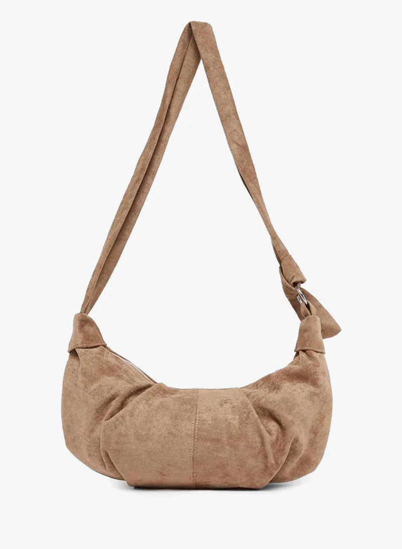 Styli Khaki Suede Crescent Shoulder Bag