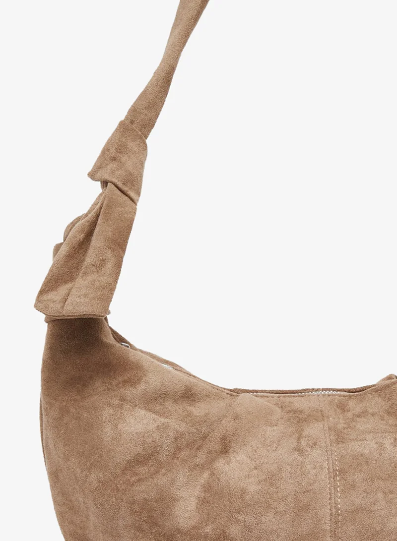 Styli Khaki Suede Crescent Shoulder Bag
