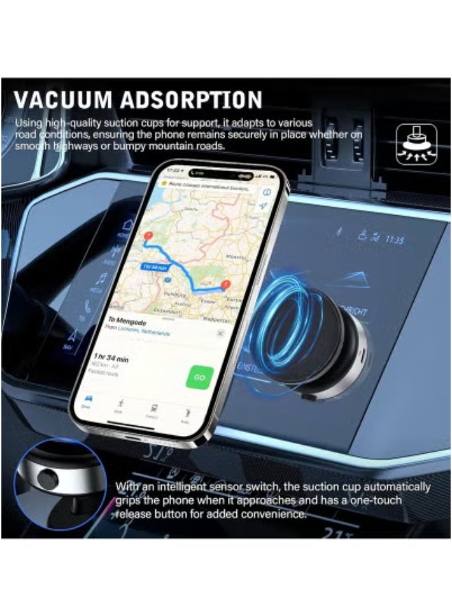 DUSALA 360° Rotatable Car Magnetic Phone Holder – Electric Vacuum Suction Mount with Powerful Magnetic Lock for Secure Phone Grip | Universal Compatibility with iPhone & Android | Silver Finish | Hands-Free, Adjustable Car Mount for Dashboard or Windshield Use - Image 4