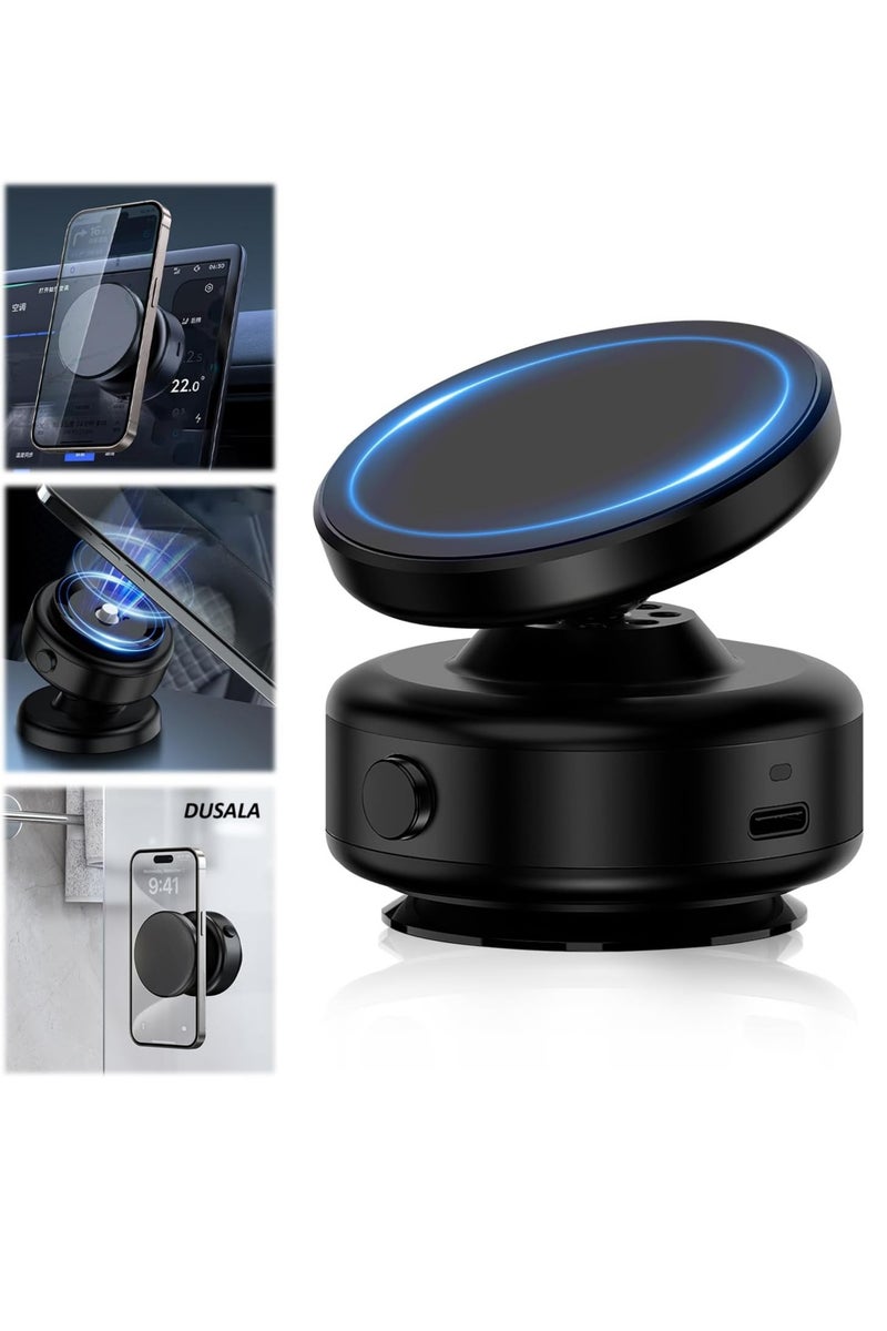 DUSALA 360° Rotatable Car Magnetic Phone Holder – Electric Vacuum Suction Mount with Powerful Magnetic Lock for Secure Phone Grip | Universal Compatibility with iPhone & Android | Silver Finish | Hands-Free, Adjustable Car Mount for Dashboard or Windshield Use - Image 1