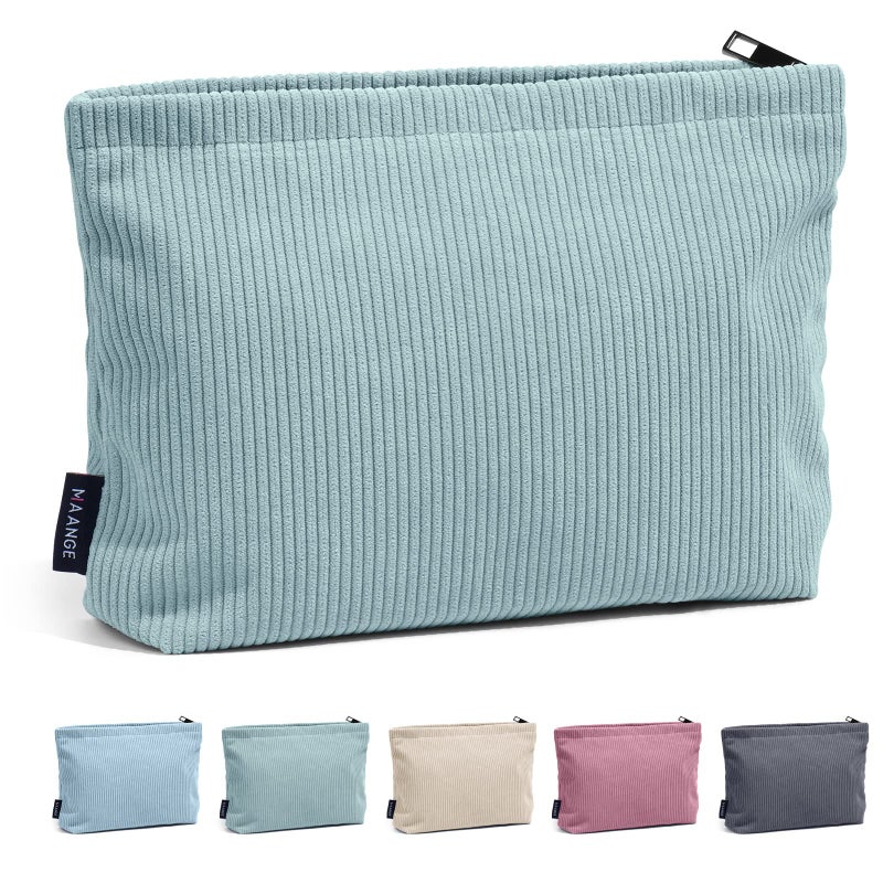 MAANGE Small Makeup Bag For Purse, Travel Cosmetic Bag Makeup Pouch Corduroy Portable Versatile Zipper Pouch For Women (GREEN) - Image 1