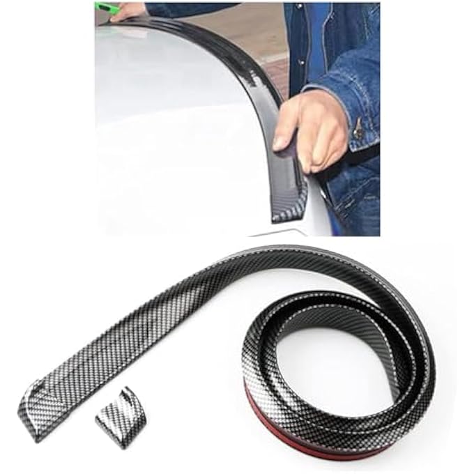 ريحني غلاف سقف خلفية من ألياف الكربون لجناح السيارة، تشطيمات مسدس مطاطية ثلاثية الأبعاد، شريط إكسسوار خارجي عالمي خال من الثقب، ملصق ملحقات خارجي لمعظم السيارات أسود - Image 1