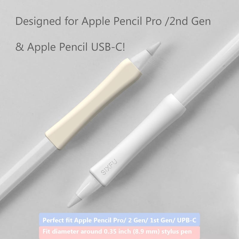 SIXFU Grip Designed for Apple Pencil PRO/ 2nd Generation/USB-C, 2 PCS Premium Silicone Multifunctional Grip for iPad Pencil Stylus Pen(White, Off White) - Image 2