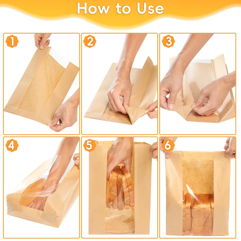 Funcoo 50 Pcs Paper Bread Bags for Home Sourdough Bread Bakery Storage Bags with Window, Large Bakery Loaf Bags for Baked Goods Packaging, Label Seal sticker included - Image 4