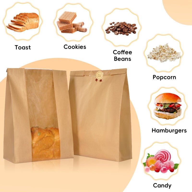 Funcoo 50 Pcs Paper Bread Bags for Home Sourdough Bread Bakery Storage Bags with Window, Large Bakery Loaf Bags for Baked Goods Packaging, Label Seal sticker included - Image 5