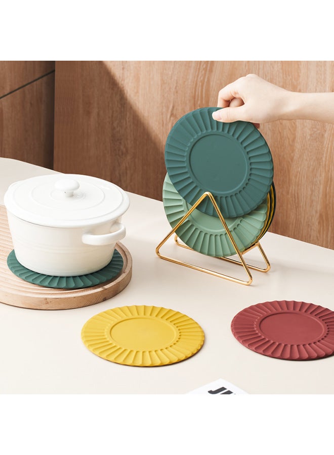Ferris Wheel Silicone Heat Insulation Pad High Temperature Resistant Dining Mat Pot Mat Advanced Sense Cup Mat Bowl Mat Casserole Anti-scalding Mat Round Mat-Color:Five Colors + Metal Frame - Image 1
