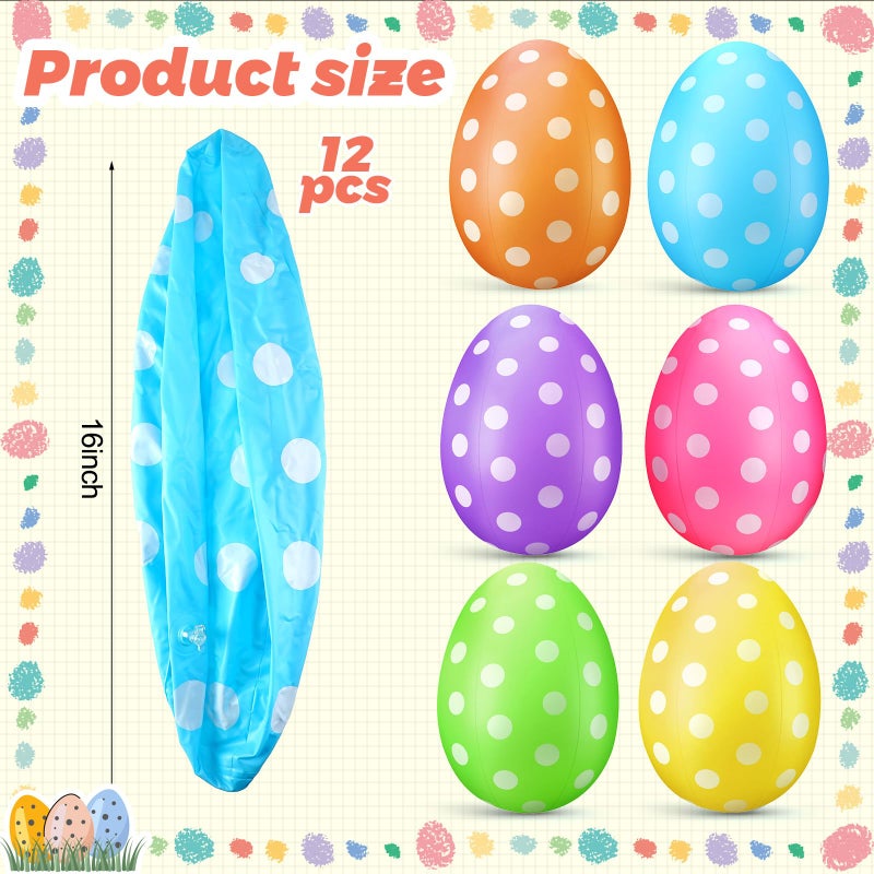 Funtery 12 Pack 16 Inch Easter Inflatable Eggs Jumbo Outdoor Decorations Yard Lawn Decor Kids Toys Bunny Colorful Eggs Inflatable Ornaments for Garden, Party - Image 2