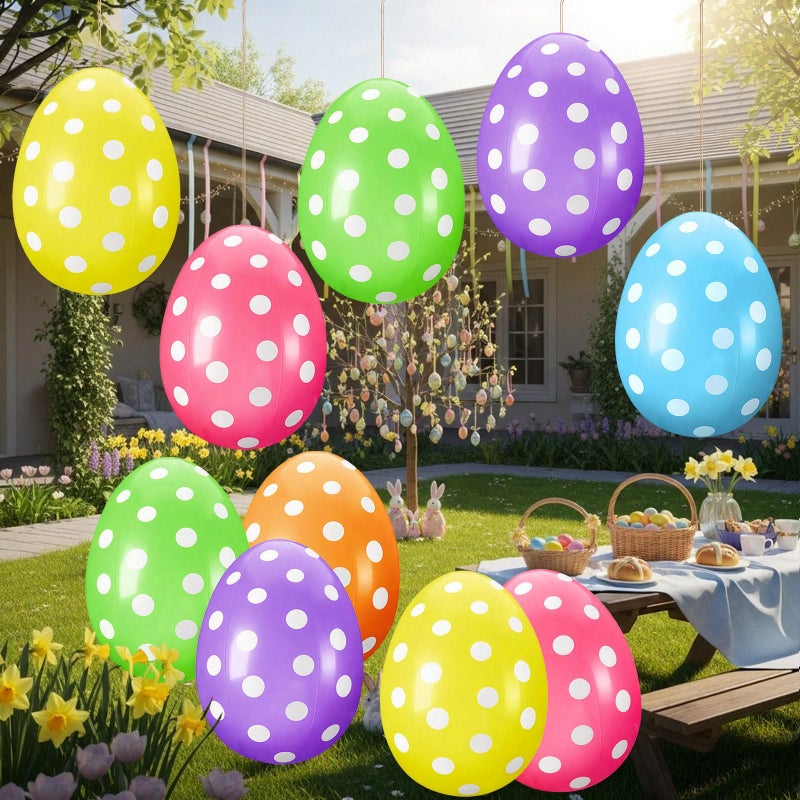 Funtery 12 Pack 16 Inch Easter Inflatable Eggs Jumbo Outdoor Decorations Yard Lawn Decor Kids Toys Bunny Colorful Eggs Inflatable Ornaments for Garden, Party - Image 1