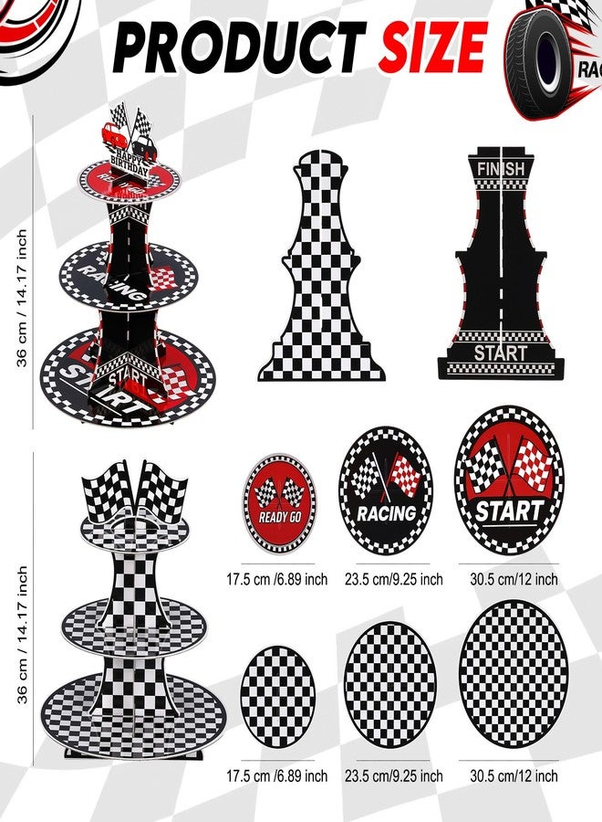 Willinglong 2 Pack Racing Car Theme 3 Tier Cardboard Cupcake Stand Round Cupcake Holder Tower for Car Birthday Party Supplies and Dessert Decorations - Image 2