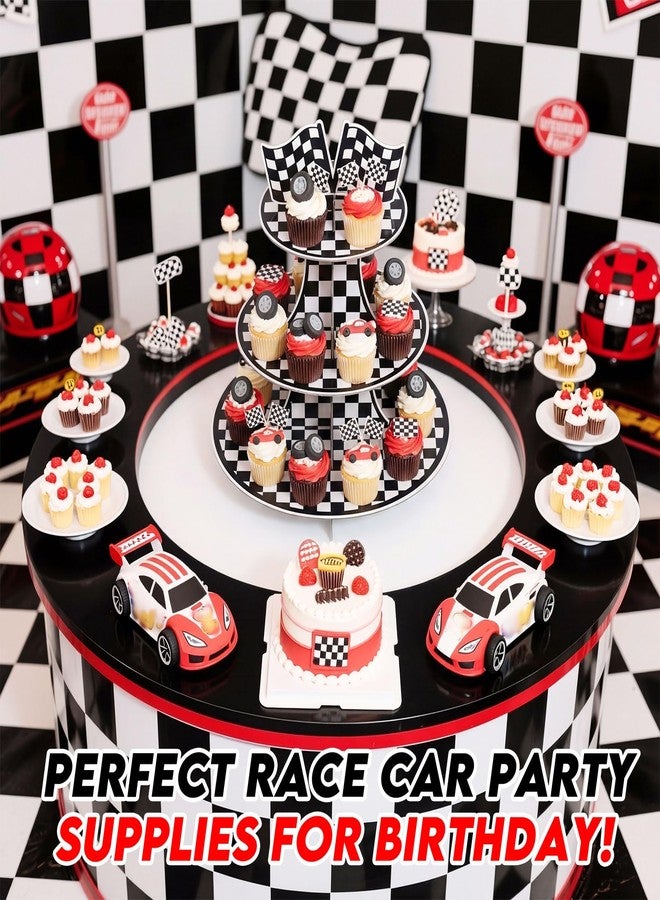 Willinglong 2 Pack Racing Car Theme 3 Tier Cardboard Cupcake Stand Round Cupcake Holder Tower for Car Birthday Party Supplies and Dessert Decorations - Image 5