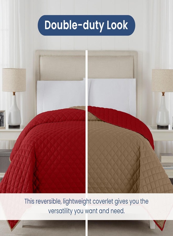 مارتكس لحاف ماركس ذو الوجهين - لحاف سرير مفرد - مفروشات سرير مفردة خفيفة الوزن - ألحفة متينة للسرير - ناعم - مفروشات سهلة العناية - كاكي/أحمر - Image 3