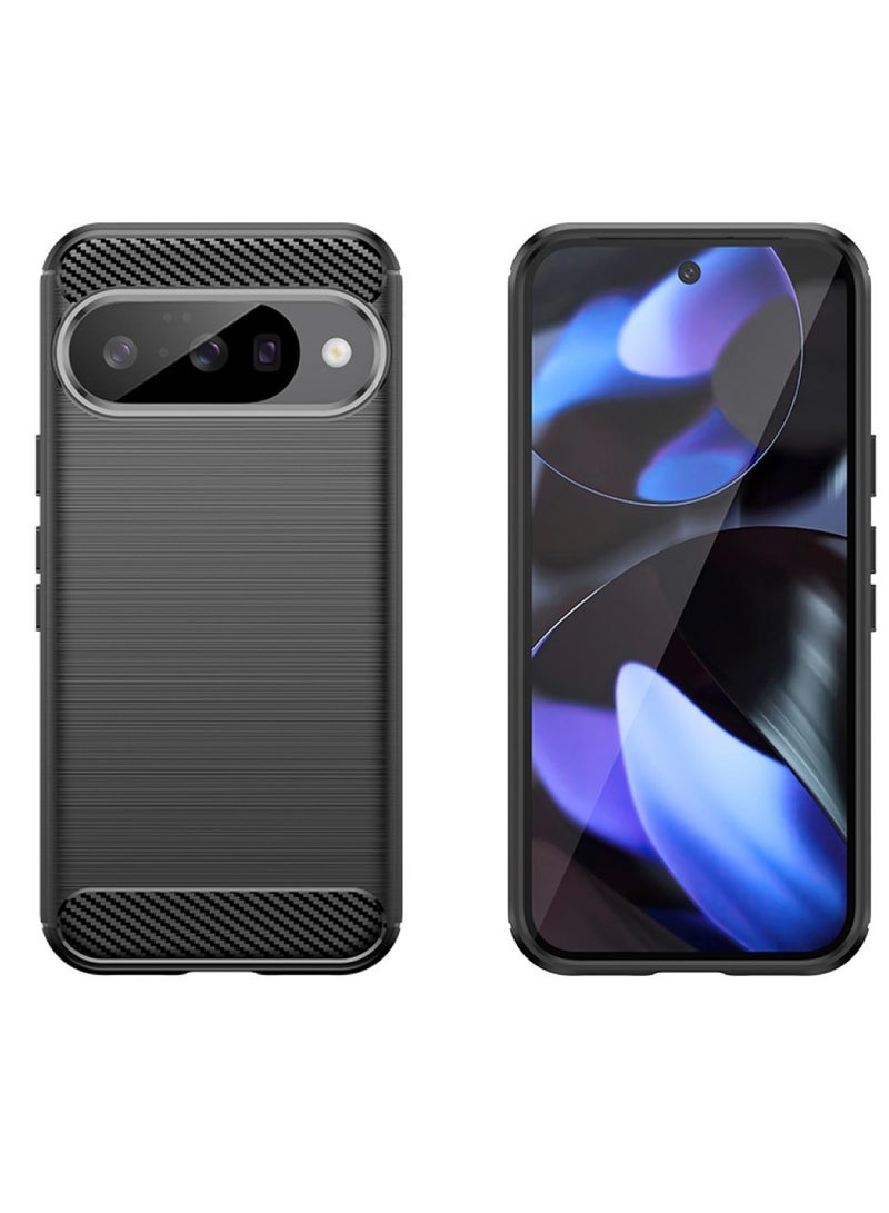 Google Pixel 10 / Google Pixel 10 Pro - Rugged Shield Protective Cover, Brushed Carbon Fiber Texture, Shockproof TPU, Anti-Slip, Elegant Thin, and Shock-Absorbing - Black  - Image 1