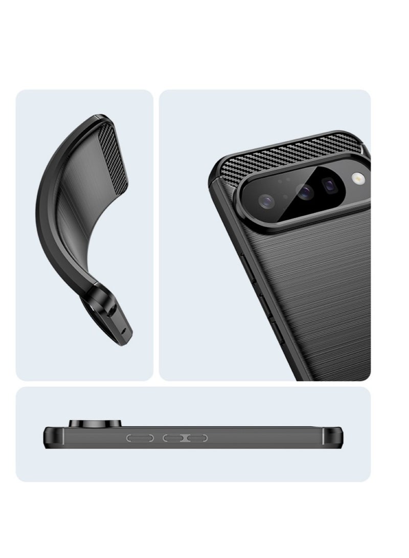 Google Pixel 10 / Google Pixel 10 Pro - Rugged Shield Protective Cover, Brushed Carbon Fiber Texture, Shockproof TPU, Anti-Slip, Elegant Thin, and Shock-Absorbing - Black  - Image 2