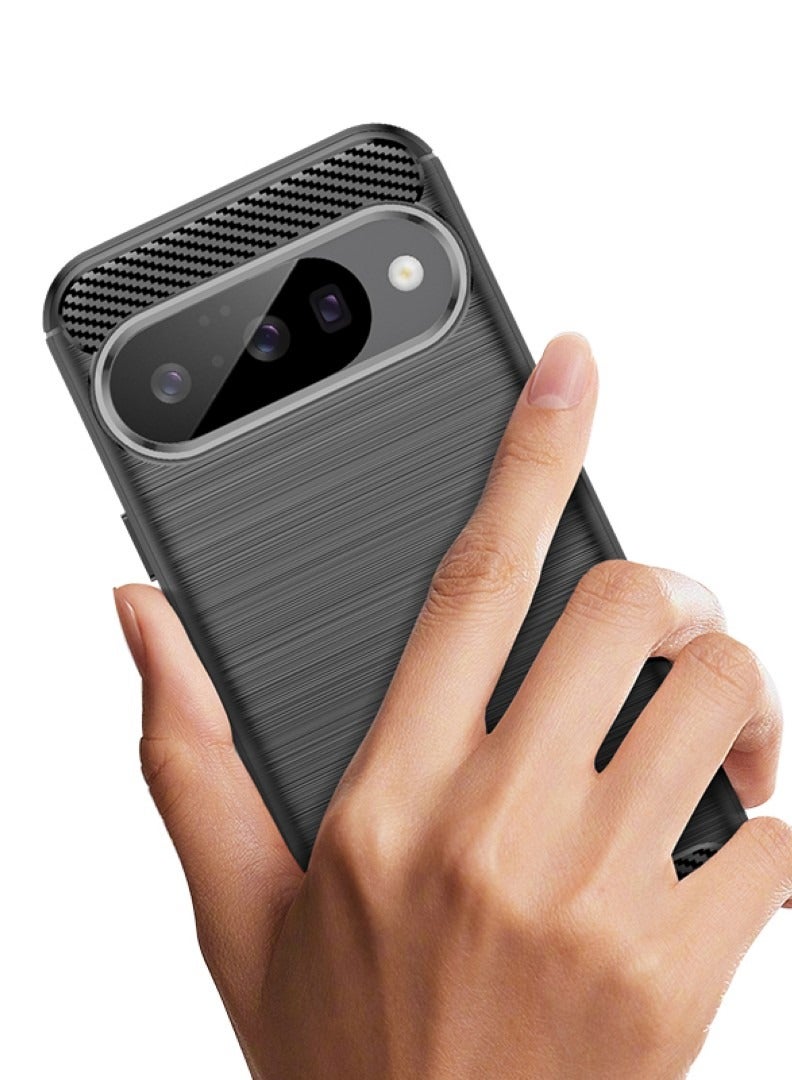 Google Pixel 10 / Google Pixel 10 Pro - Rugged Shield Protective Cover, Brushed Carbon Fiber Texture, Shockproof TPU, Anti-Slip, Elegant Thin, and Shock-Absorbing - Black  - Image 3