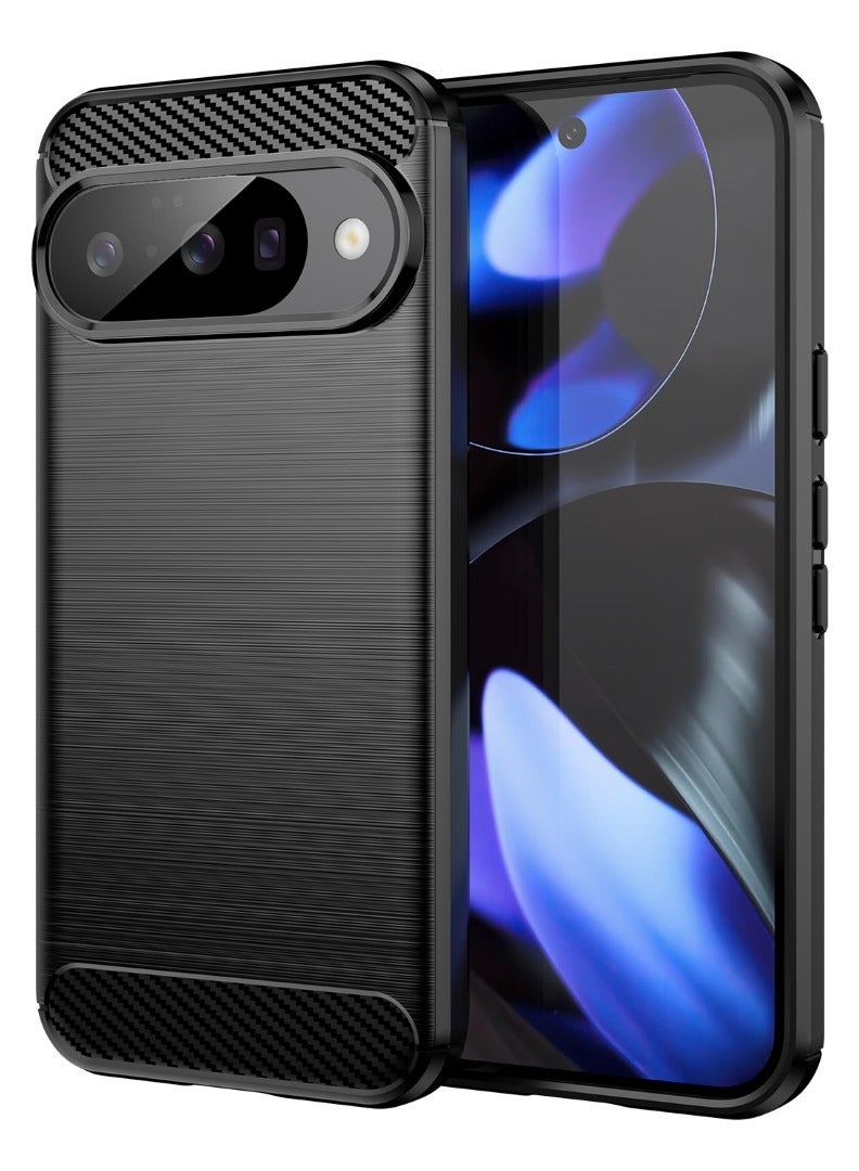 Google Pixel 10 / Google Pixel 10 Pro - Rugged Shield Protective Cover, Brushed Carbon Fiber Texture, Shockproof TPU, Anti-Slip, Elegant Thin, and Shock-Absorbing - Black  - Image 4