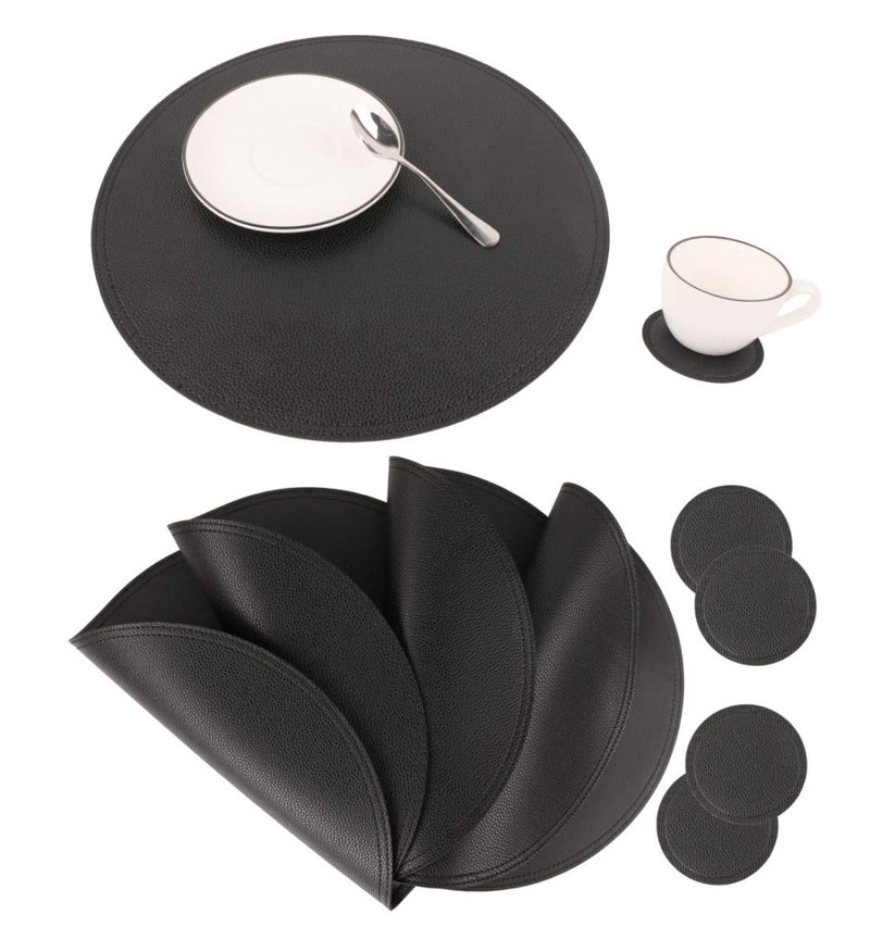 Jovono Faux Leather Round Placemats and Coasters, Disko Table Mats and Drink Spills Coasters, Easy to Clean, Double Stitched for Kitchen Dining Table, Diameter 13''and 3.9'' - Image 1