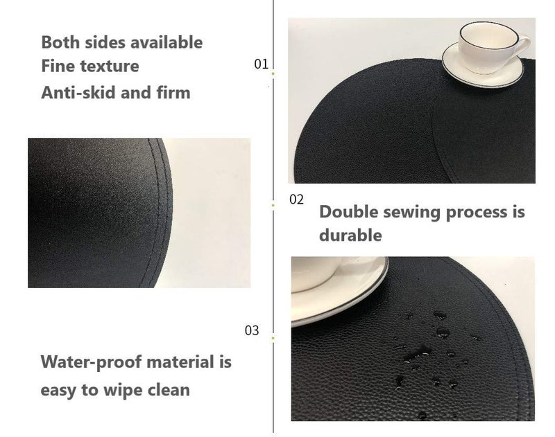 Jovono Faux Leather Round Placemats and Coasters, Disko Table Mats and Drink Spills Coasters, Easy to Clean, Double Stitched for Kitchen Dining Table, Diameter 13''and 3.9'' - Image 2