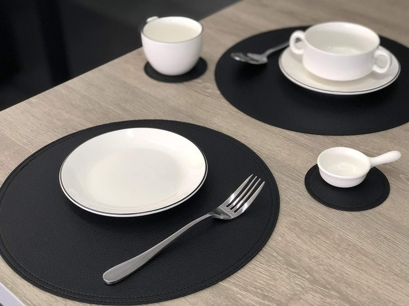 Jovono Faux Leather Round Placemats and Coasters, Disko Table Mats and Drink Spills Coasters, Easy to Clean, Double Stitched for Kitchen Dining Table, Diameter 13''and 3.9'' - Image 5