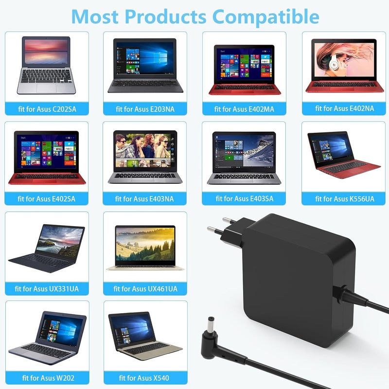 hafiuege 45W 33W Laptop Charger Compatible with ASUS Vivobook X540UA X540SA X540LA X553S X553M X556U X515J TP300L E203M E210M Zenbook UX21A UX31A UX303U UX305 F UX410UA Power Supply Adapter C0017 - Image 3