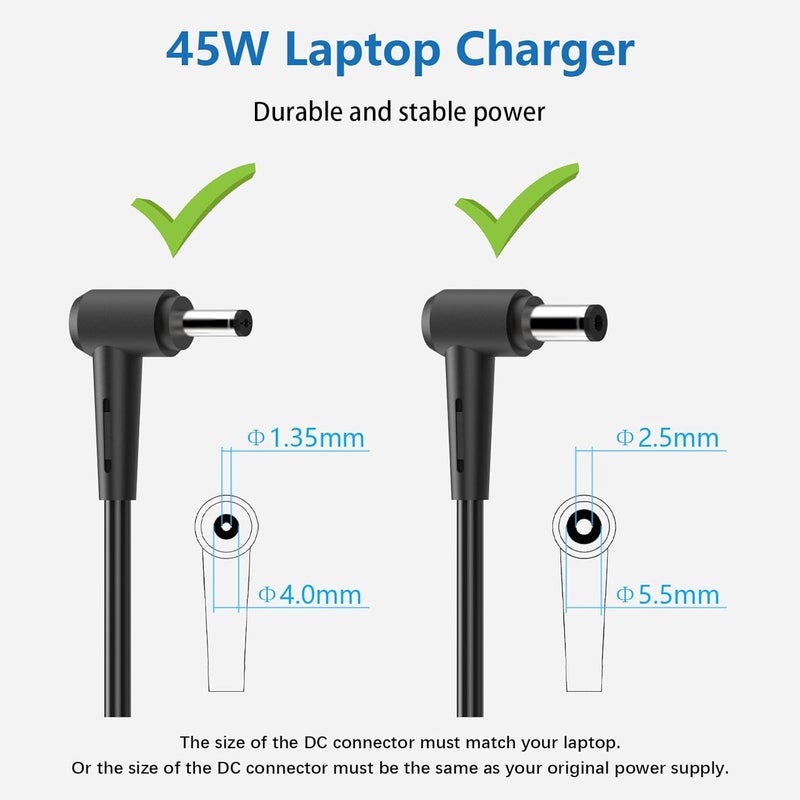 hafiuege 45W 33W Laptop Charger Compatible with ASUS Vivobook X540UA X540SA X540LA X553S X553M X556U X515J TP300L E203M E210M Zenbook UX21A UX31A UX303U UX305 F UX410UA Power Supply Adapter C0017 - Image 4