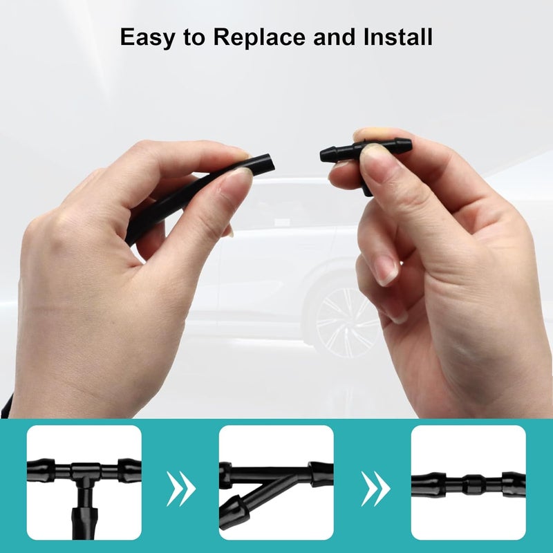 Bcautay 17 Pcs Car Windshield Washer Hose Kit, 5M Washer Fluid Hose with 12 Pcs Hose Connectors, 2 Fan Nozzles, 2 Rubber Gaskets, Black, Universal Fit - Image 3