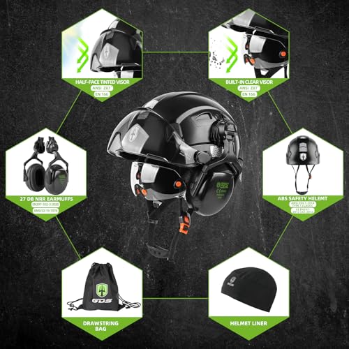 GREEN DEVIL Hard Hat Safety Helmet with Visor and Ear Muffs Men Women Vented Work Hardhat ANSI Z89.1 Cascos De Construccion for Industrial Construction Forestry - Image 4