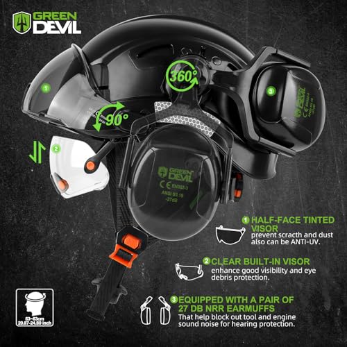 GREEN DEVIL Hard Hat Safety Helmet with Visor and Ear Muffs Men Women Vented Work Hardhat ANSI Z89.1 Cascos De Construccion for Industrial Construction Forestry - Image 2