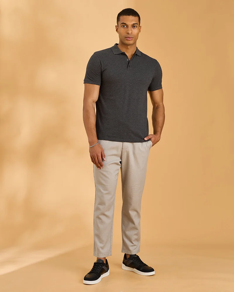 Redtag Men Charcoal Plain Polo T-Shirt