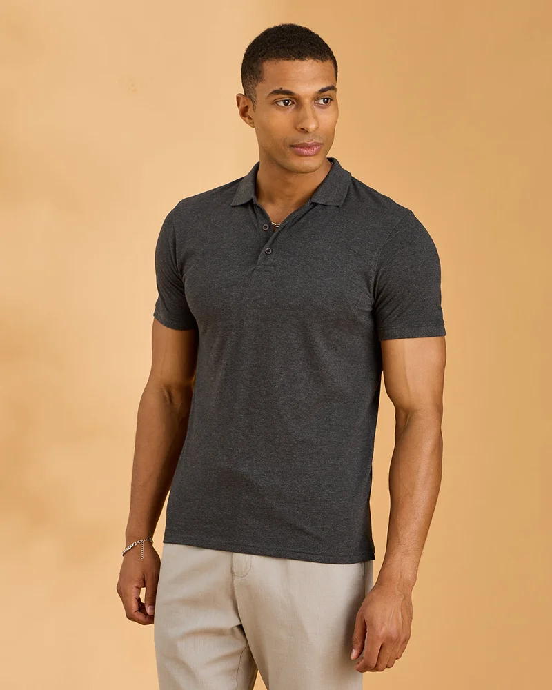 Redtag Men Charcoal Plain Polo T-Shirt