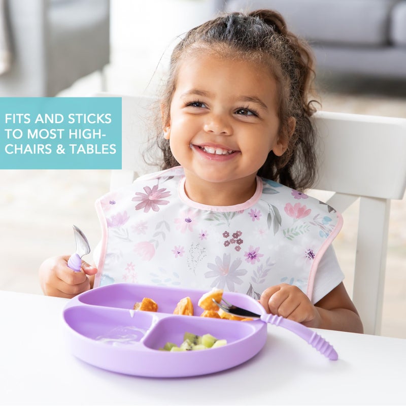 Bumkins Toddler and Baby Suction Plate, Silicone Divided Grip Dish and Lid, Babies and Kids, Baby Led Weaning, Children Feeding Supplies, Non Skid Bottom, Platinum Silicone, Ages 6 Mos Up, Lavender - Image 3