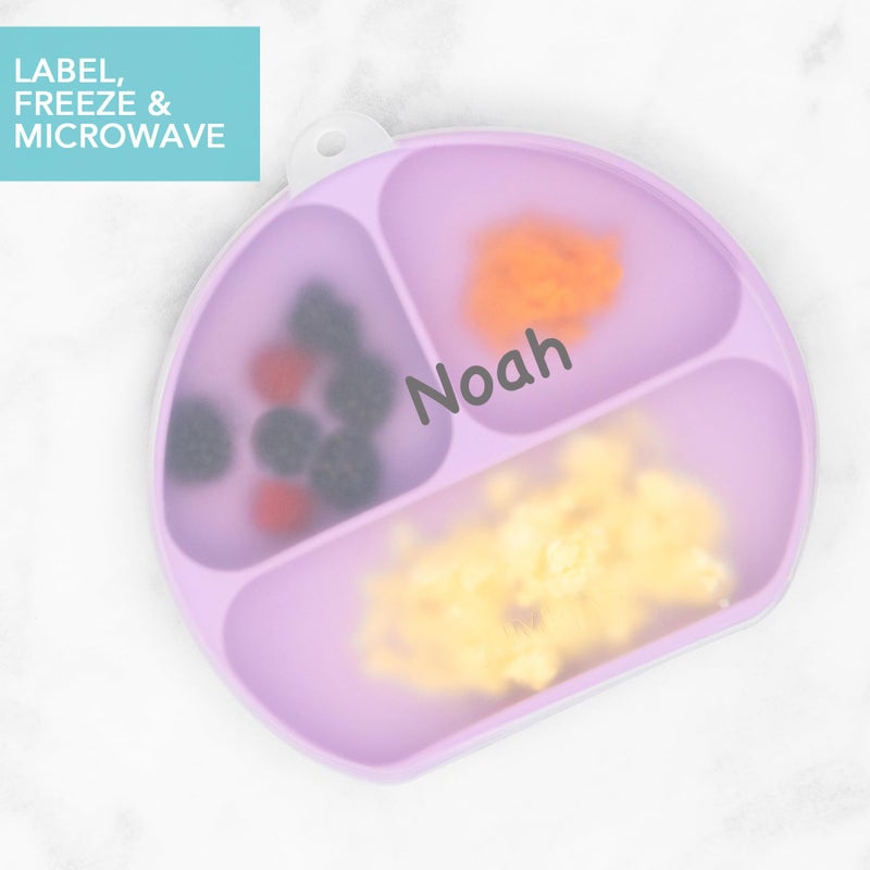 Bumkins Toddler and Baby Suction Plate, Silicone Divided Grip Dish and Lid, Babies and Kids, Baby Led Weaning, Children Feeding Supplies, Non Skid Bottom, Platinum Silicone, Ages 6 Mos Up, Lavender - Image 4