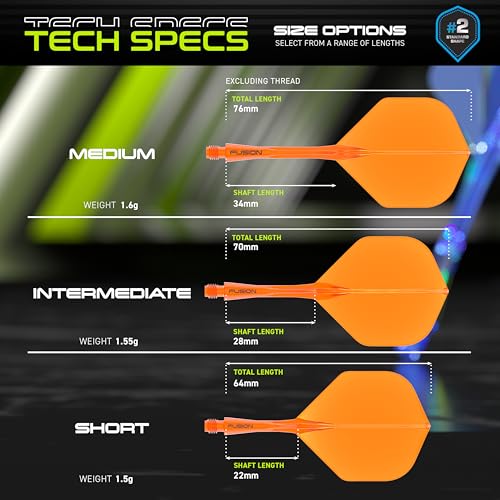 Winmau Darts Fusion Integrated Flight & Shaft System - No.2 Shape & Design - Orange Colour, Medium Length - Image 2