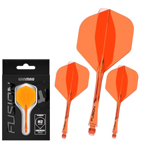 Winmau Darts Fusion Integrated Flight & Shaft System - No.2 Shape & Design - Orange Colour, Medium Length - Image 1
